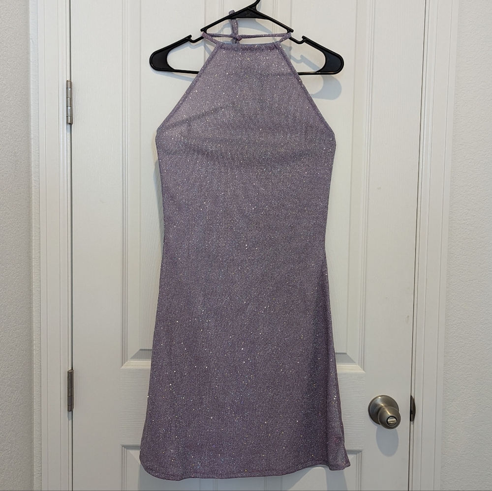 Purple Sparkle Halter Top Dress